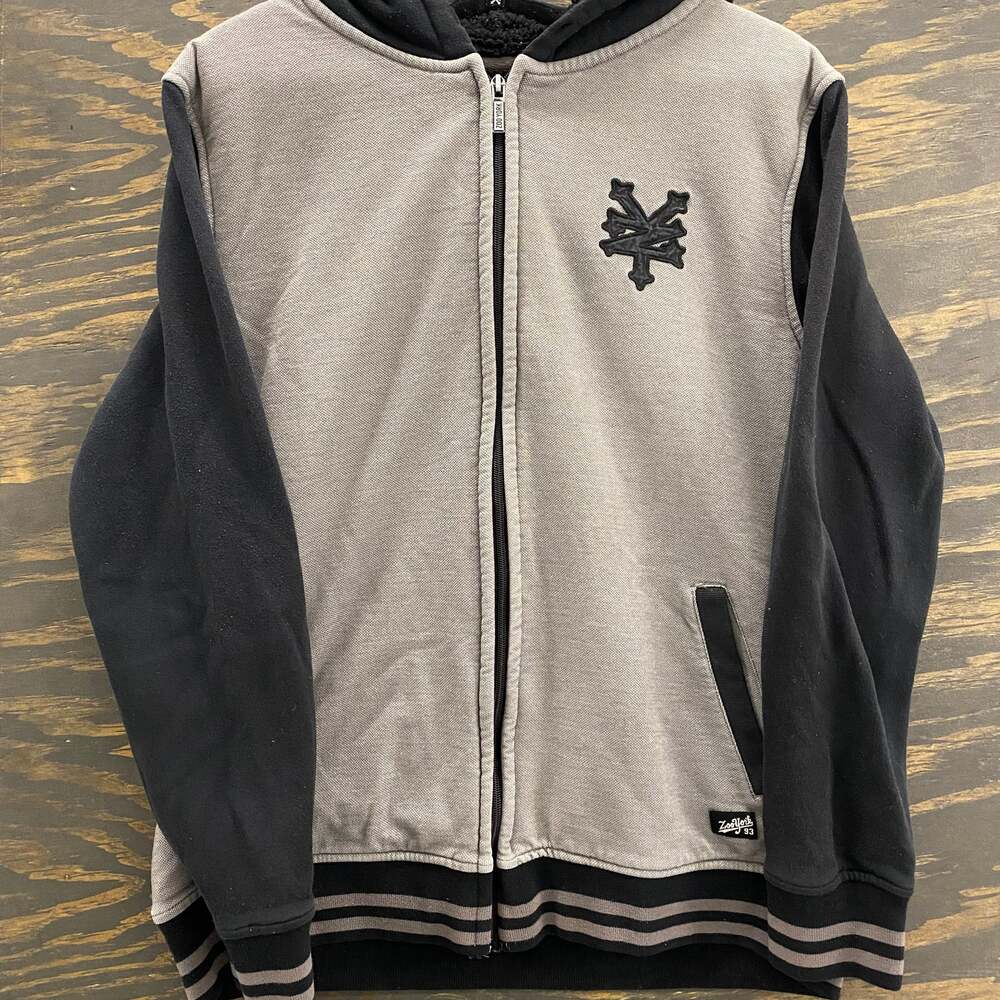 Zoo York Men’s Large Sherpa Lined Full Zip Hoodie Gray Black Streetwear Skate